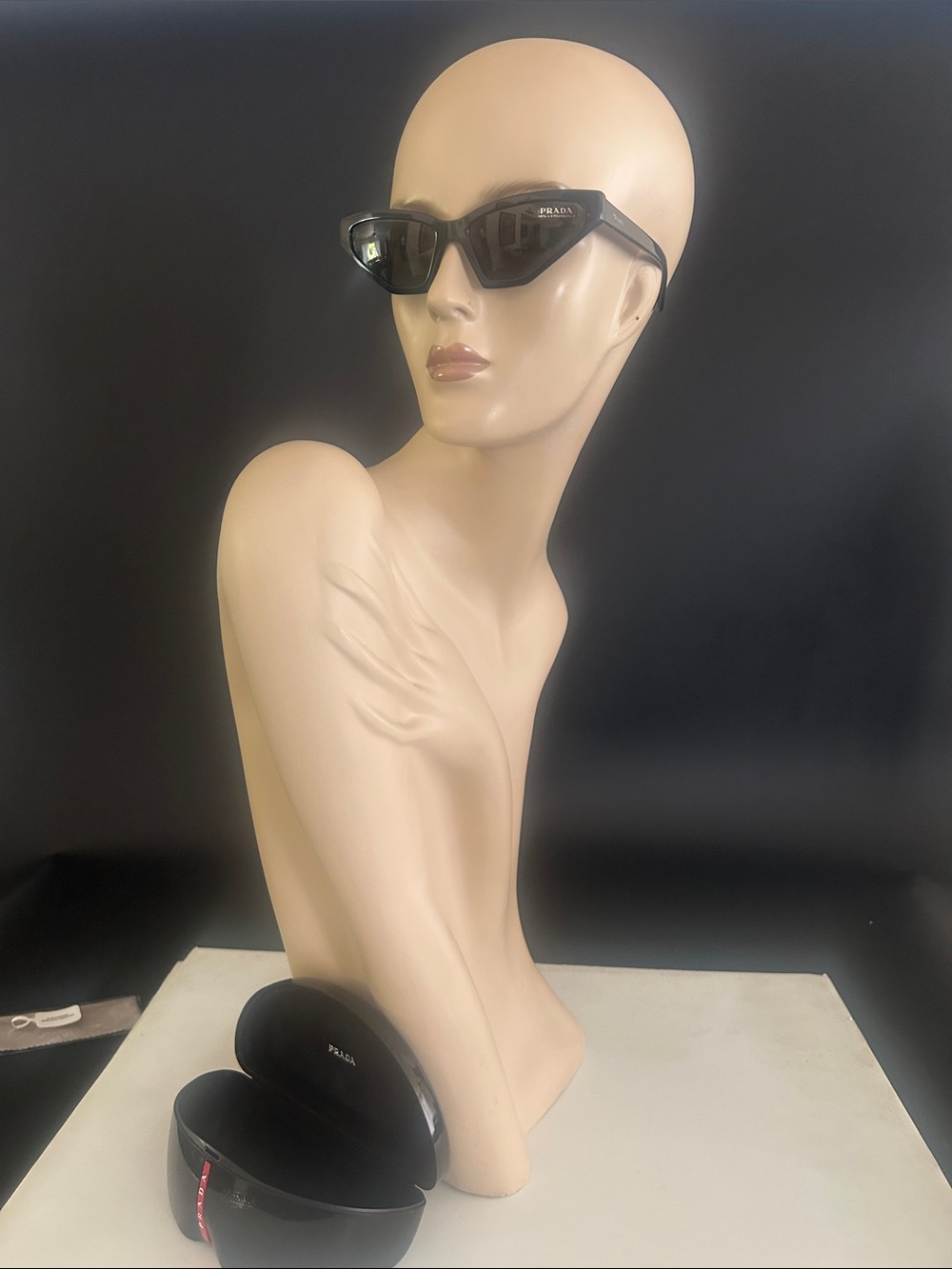 Prada Black Cat-Eye Sunglasses for Women with Logo Temples